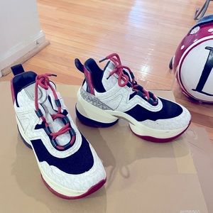 MICHAEL KORS
Olympia Logo Jacquard and Glitter Chain-Mesh Trainer